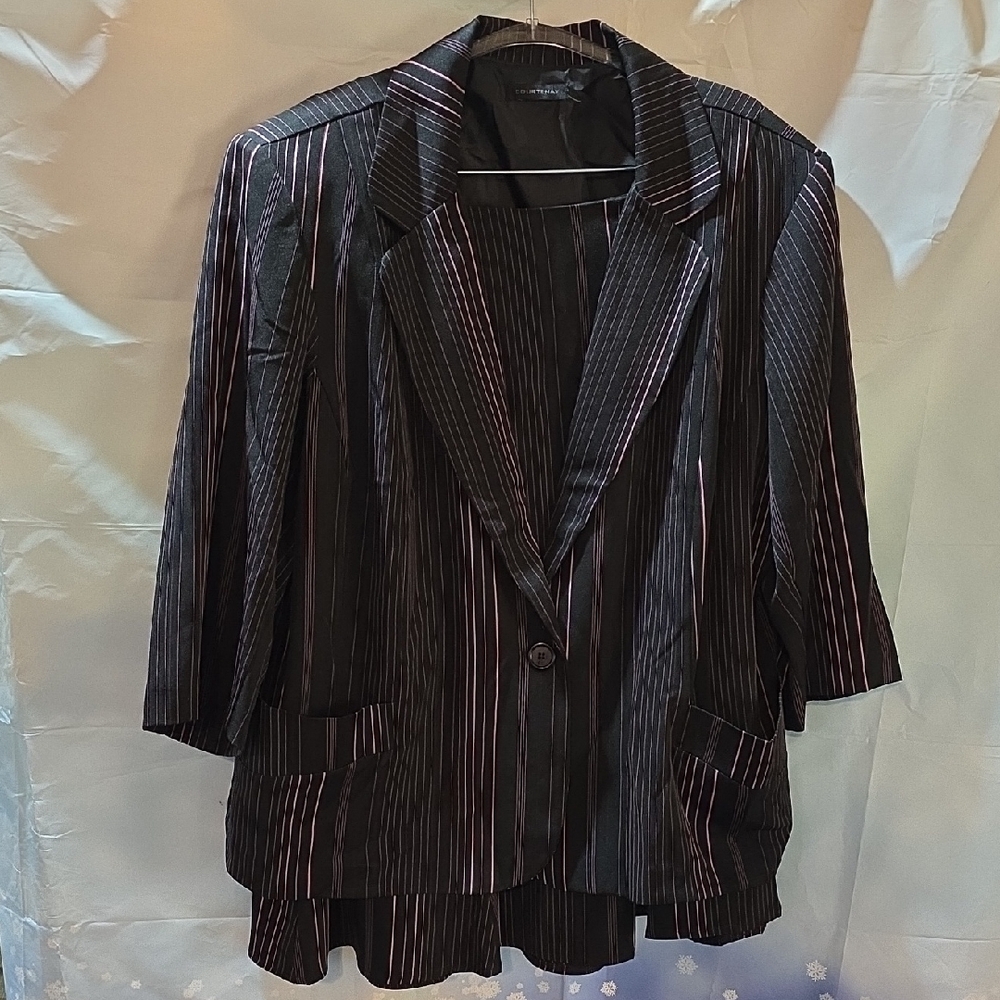 Courtenay Black and Purple Striped Blazer And Skirt 9F